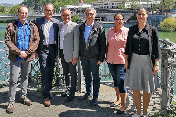 Treffen in Olten (von links): Gregor Deflorin (Syna), Urs Wernli, Nicolas Leuba (Vizepräsident PLK), Vincenzo Giovanelli (Unia, Präsident PLK), Carmen Schlegel (Syna) und Olivia Solari 